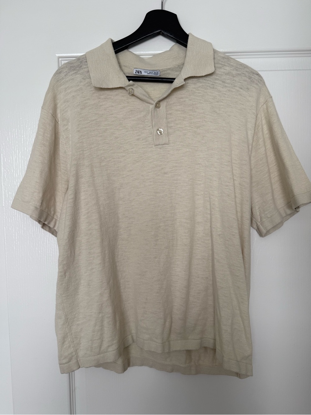 Zara Men’s Beige Polo Shirt - Short Sleeve Knit